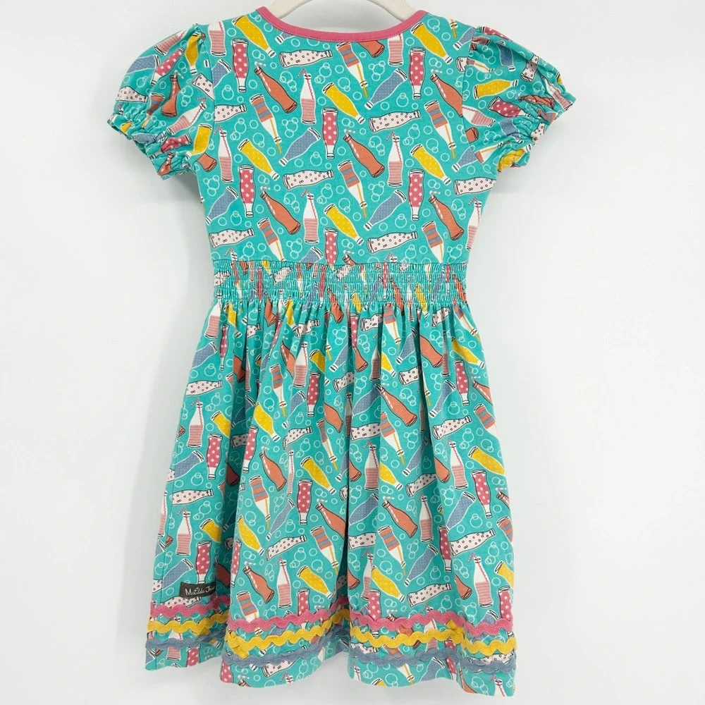 Matilda Jane Girls Soda Pop Lightful Print Smocked Waist‎ Twirly Dress Size 6